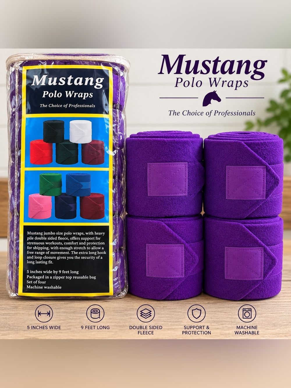 Mustang Purple Polo Wraps Set of 4 Horse Leg Wraps 5” x 9’ 🐴💜